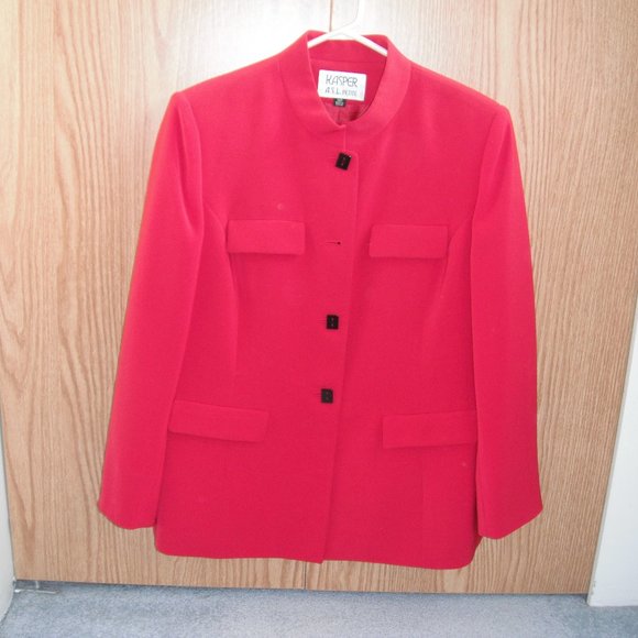 Kasper ASL Women's RED Blazer Jacket Polyester Size 12 Petite Longs Sleeve - Picture 14 of 14